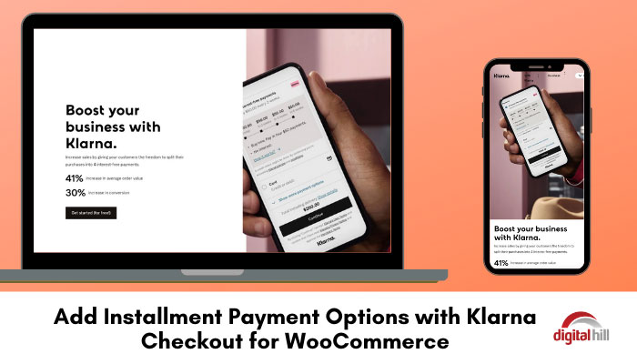 Laptop and mobile phone showing Klarna for WooCommerce.