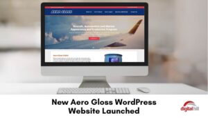 New-Aero-Gloss-WordPress-Website-Launched as shown on desktop computer.