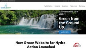 Beautiful waterfall hero image for new green website for Hydro-Action website.