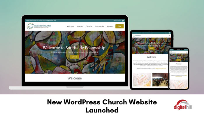 New-WordPress-Church-Website- shown on laptop and 2 mobile devices. 
