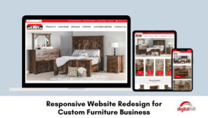 Responsive Website Redesign for Custom Furniture Business shown on phone, tablet, and laptop.