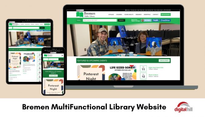 Bremen-MultiFunctional-Library-Website shown on laptop and mobile devices.