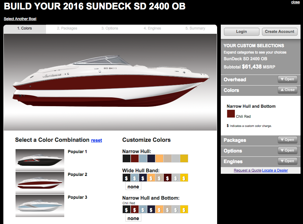 Public Build A Boat feature that sends leads to nearest Dealer.