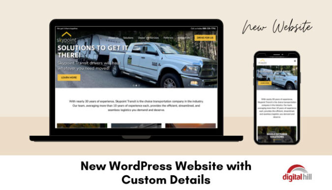 New WordPress website for transportation company shown on laptop and mobile phone. 